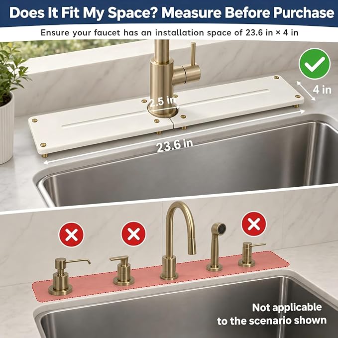 Stone Faucet Mat for Kitchen Sink, Gold White 23.6" x 4"