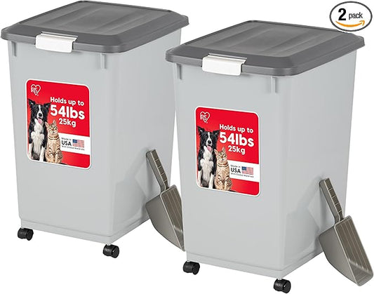 USA Dog Food Storage Container 54 lbs, 2-Pack with Wheels, Airtight Lid