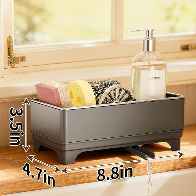 Sponge Holder for Kitchen Sink, Brushes & Dish Cloths Grey