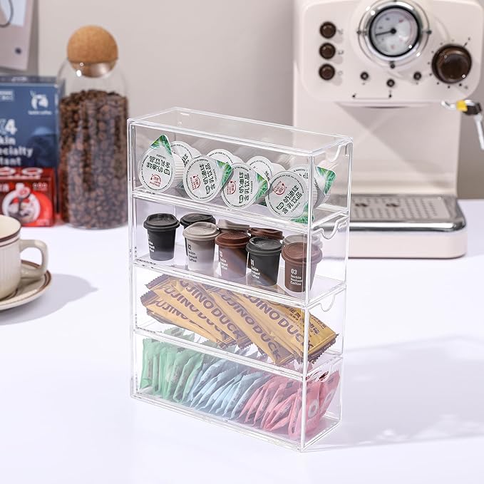 Acrylic Stackable Drawer Organizer with 4 Clear Drawers for Bathroom & Vanity Makeup Storage