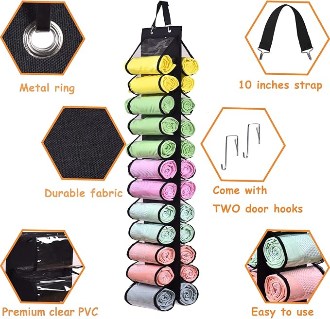 Legging Storage Bag Storage Hanger Can Holds 24 Leggings or Shirts Jeans, Black