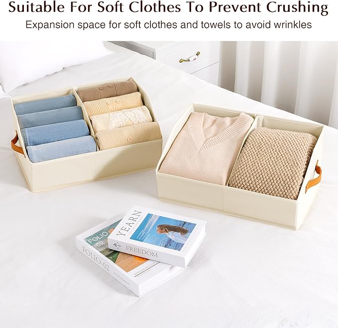 Homsorout Closet Organizers and Storage Bins - 8 Pack Collapsible Divided Trapezoidal Cube Storage Bins Baskets with Orange Handle for Organizing Clothes Blankets, Toys, Books, Towels(Beige)
