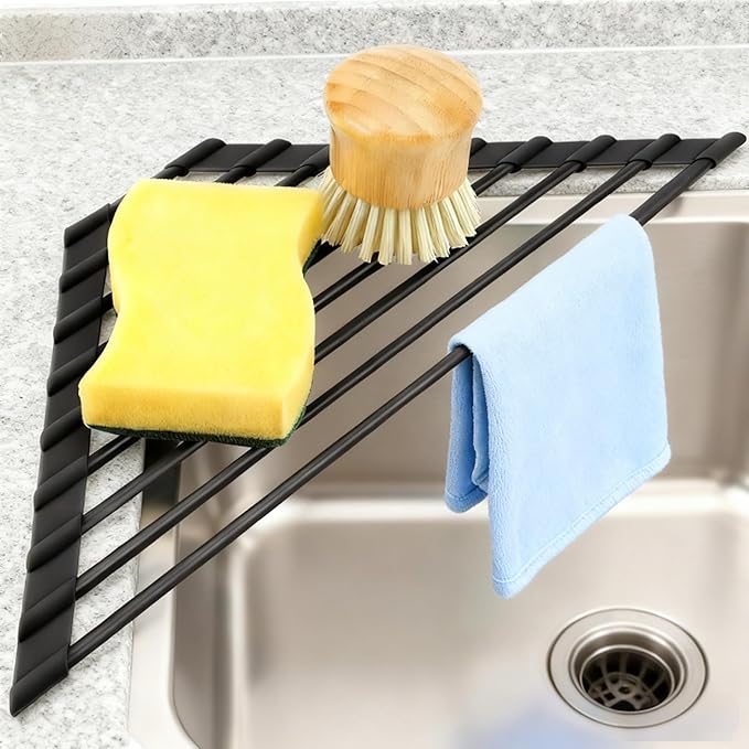 Triangle Roll Up Dish Drying Rack Over The Sink, Durable Organizer for Kitchen