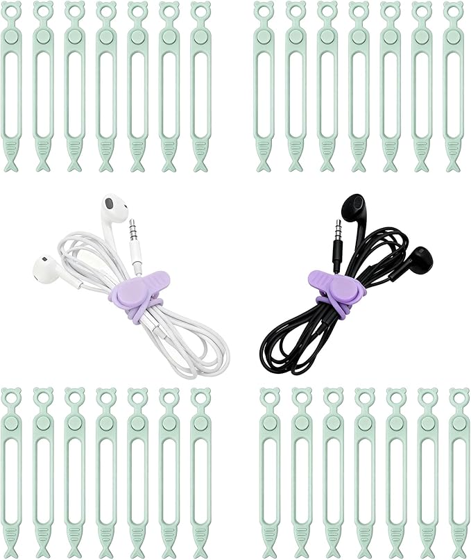 28 Pcs Silicone Cable Ties Reusable, Green Cable Cord Organizer Straps for Charging Wire, Computer Cords