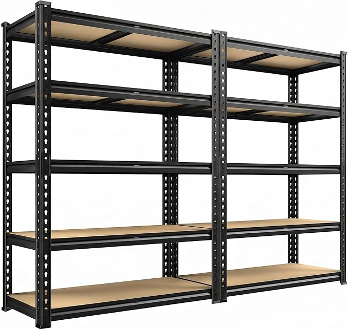REIBII 2400LBS Garage Shelving Heavy Duty 5 Tier Storage Shelves Adjustable Garage Shelves, Utility Rack Shelf, Shelving Units for Storage Warehouse Pantry Closet, 35.5" W x 11.9" D x 72" H, 2 Pack