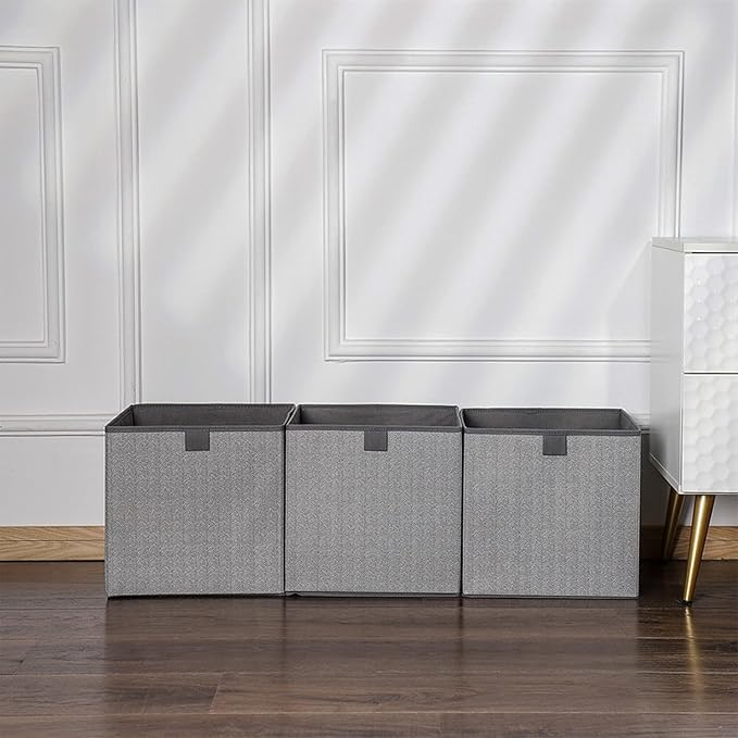 Storage Baskets, 11.8-Inch Woven Fabric Bins, 4PCS/Grey-11.8*11.8*11.8inch
