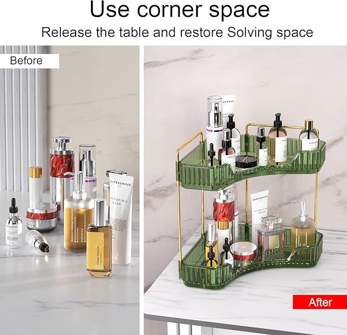 GTI 2 Tier Bathroom Counter Organizer, Multi-Function Corner Bathroom Organizer Countertop,Makeup Organizer Perfume for Dresser Vanity Tray, Spice Rack Organizer for Kitchen (Clear)