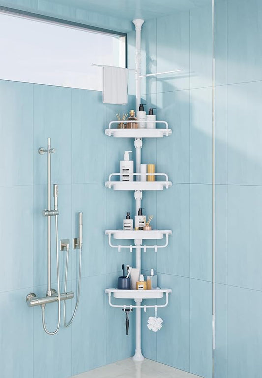 32-122inch Corner Shower Caddy Tension Pole All White