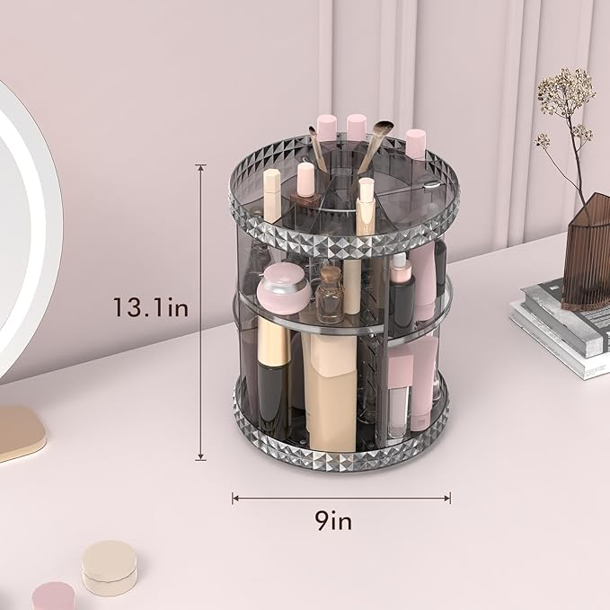 Rotating Makeup Organizer, 360° Spinning Skincare Organizers, Gray