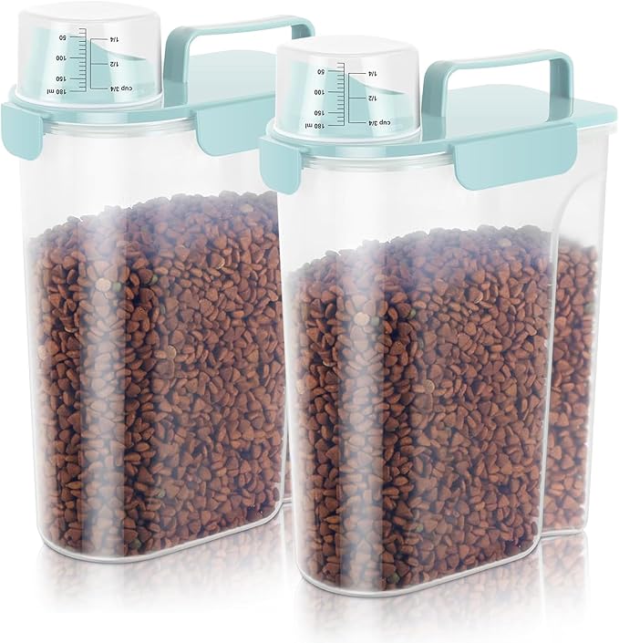 LEAWALK 5Lbs Airtight Cat Dog Food Storage Container with Upgraded Large Nozzle BPA-Free, Pet Food Storage Containers for Rice, Grain, Pet Food, Flour, Dog Treat Storage (Blue x 2, 5L-2pack)