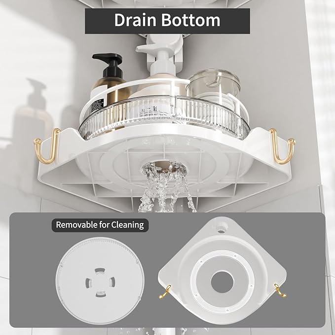 Shower Caddy Tension Pole with 4 L-Lazy Susan Organizer 360 Rotating 35-128 Inch