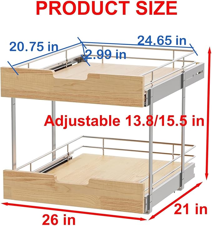 Sikarou Pull Out Cabinet Organizer, Heavy-Duty Slide Out Shelf, 2 Tie 26 * 21 in