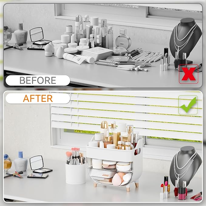 Yieach White Make up Organizers for Counter,Vanity and Dresser,Bathroom Makeup Organizer Countertop,Large Makeup Storage Organizer for Hair Tool,Beauty Products,Skin Care and Cosmetic Display Cases