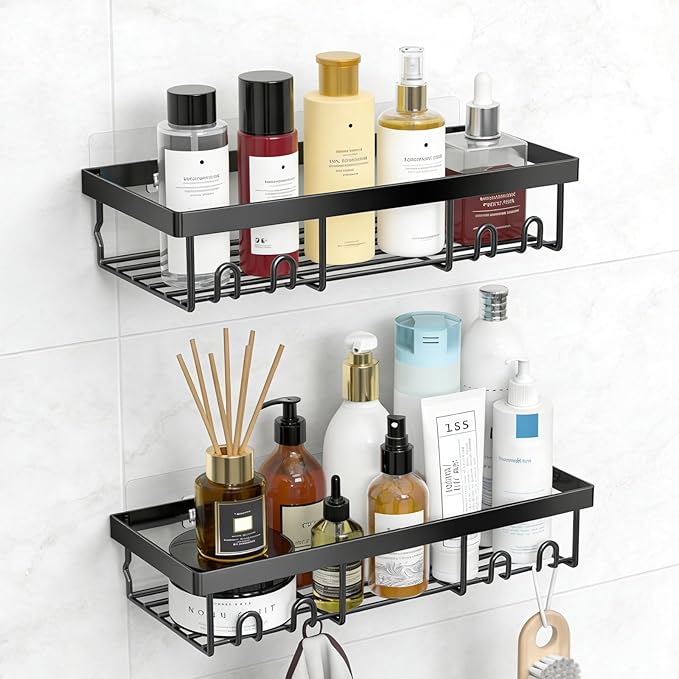 FGSAEOR 9 Pack Shower Caddy Adhesive Replacement Strips, Heavy Duty Clear Waterproof Sticky Hooks, No Drilling Wall Mount for Shower Shelves, Bathroom Storage, Kitchen Rack & Soap Holder