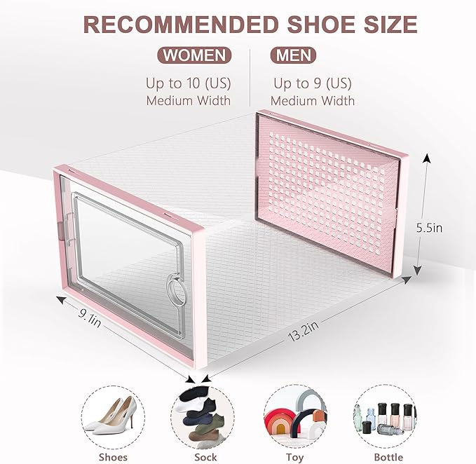 Shoe Organizers Storage Boxes for Closet, Pink