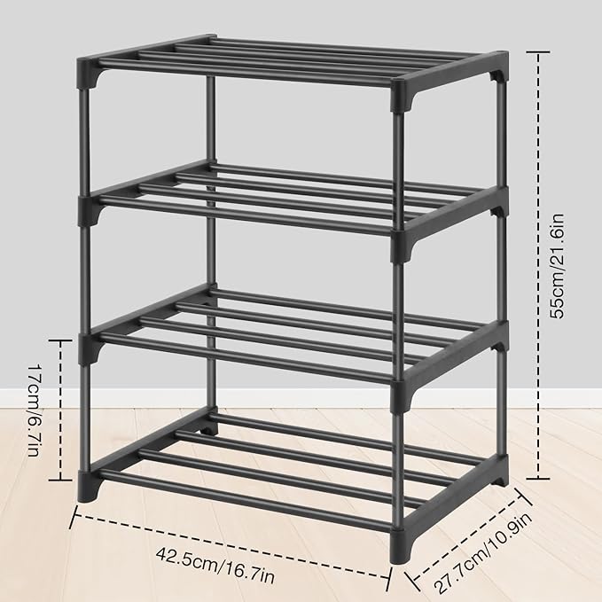 4-Tier Small Shoe Racks, Narrow Shoe Rack for 6-8 Pairs Shoe Storage