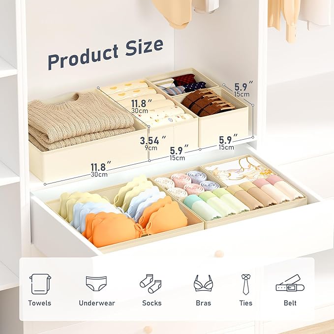DIMJ Drawer Organizer Clothes Storage - 21 Pack Baby Dresser Organizer for Nursery Closet Organization, Fabric Drawer Organizer Bins for Underwears Socks Bras, Foldable Storage Dividers for Bedroom