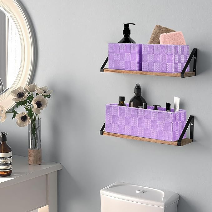 Woven Storage Baskets for Organizing, Purple