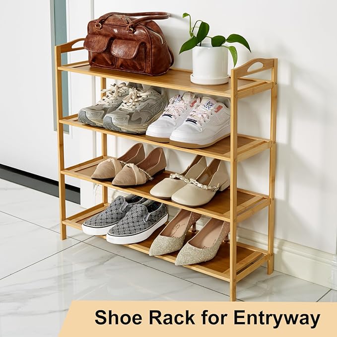 4 Tier Bamboo Shoe Rack, Free Standing Shoe Racks, Shoes Rack Organizer