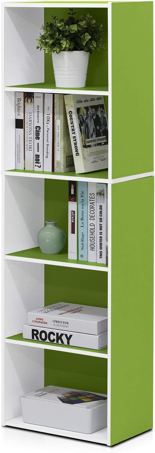 Furinno LUDER Book Shelf, 5-Tier Bookshelf, White/Green