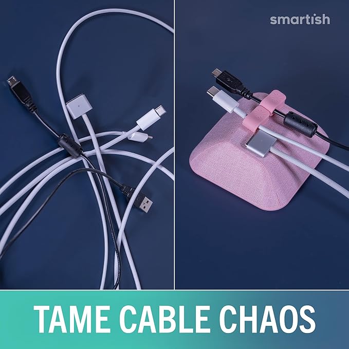 Smartish® Magnetic Cord Holder - Cable Wrangler Organizer with Magnet Clips for Charger Management on Desktop, Nightstand for USB-C + Lightning - I'm Blushing