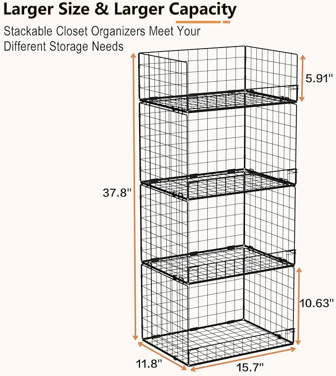 4 Tier Stackable Closet Organizers and Storage Shelves