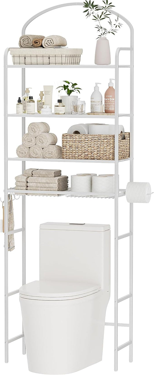 4-Tier Over The Toilet Storage, Bathroom Organizer, Space-Saving, White