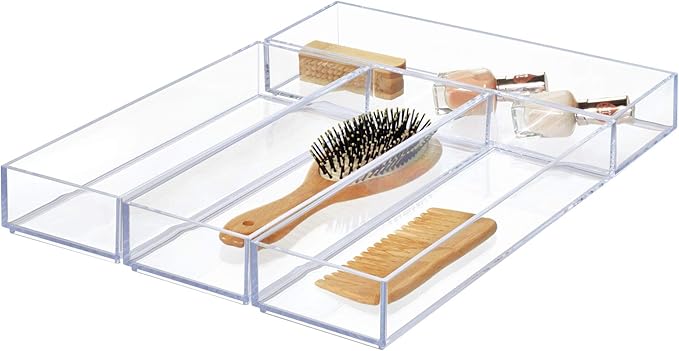 iDesign Clarity Plastic Drawer Organizer, Storage Container for Silverware, Utensils, Kitchen Gadgets in Pantry, Cabinets, Countertops, 4" x 12" x 2" - Clear