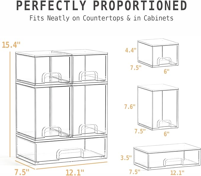 Baby Bottle Organizer, Large Capacity Stackable Acrylic Storage with Non-Slip Pads, for Baby Bottles, Pump Parts, Kitchen Countertop, Pantry, Vanity, 5-Piece