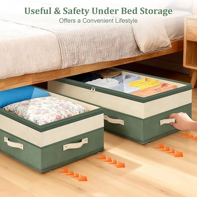Dolicer 4 Pack Under Bed Storage with Wheels, Green