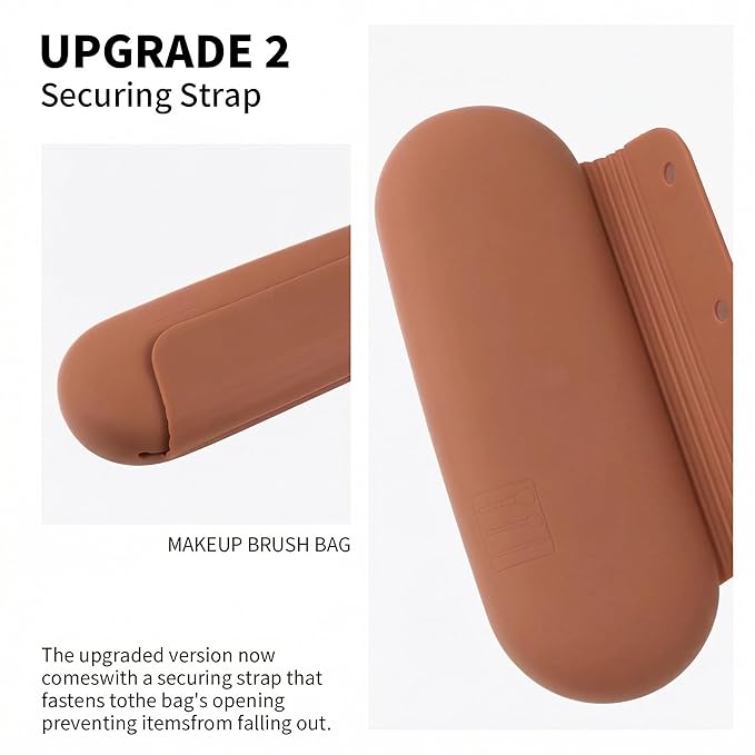 AGIKET Silicone Makeup Brush Holder Travel Cosmetic Bag：Soft Portable Cosmetic Face Brushes Holder with Upgrade Anti-Fall Out Magnetic Closure, Large Travel Makeup Brush Case - Brown