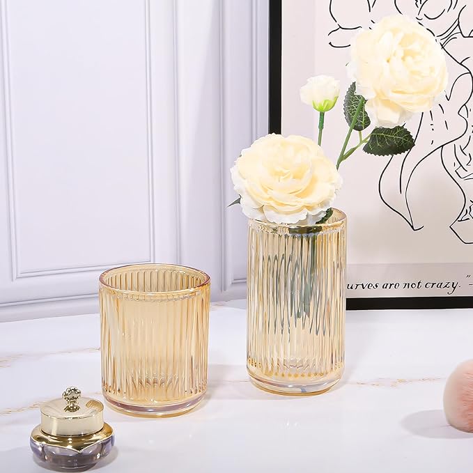 DASITON Makeup Brush Holder Organizer, Crystal Glass Makeup Brushes Storage Holder, Vintage Make Up Brush Cup for Vanity, Pen Pencil Holder for Desk, Toothbrush Holders for Bathroom (Coffee L)
