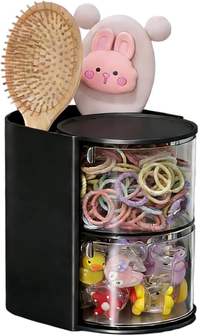 Azurphoric Hair Accessories Organizer with Hair Brush Holder, Black, 2-Layer
