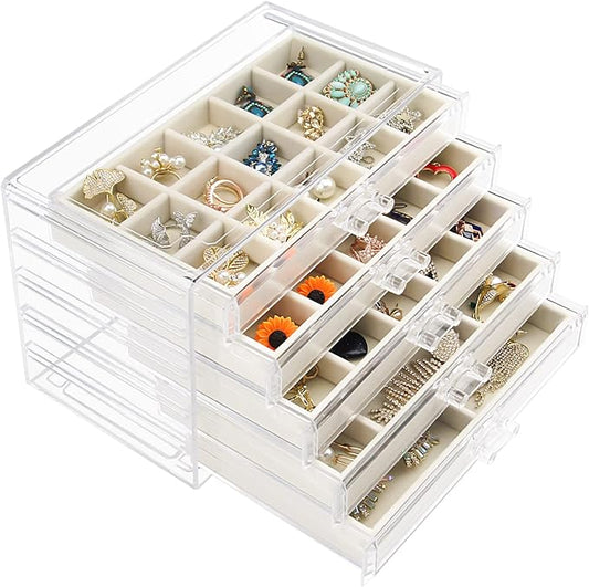 Watpot Acrylic Jewelry Box with 5 Drawers