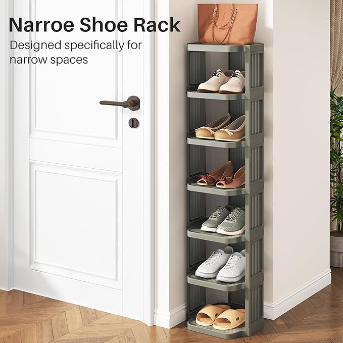 Kitstorack 5-Tier Vertical Plastic Shoe Rack, Freestanding Stackable Shoe Storage Organizer Cubes Shoe Shelf Tower or Small Closets and Tight Spaces, Gray