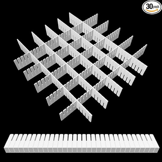 30Pcs Adjustable Drawer Organizer, White Plastic DIY Grid Drawer Dividers