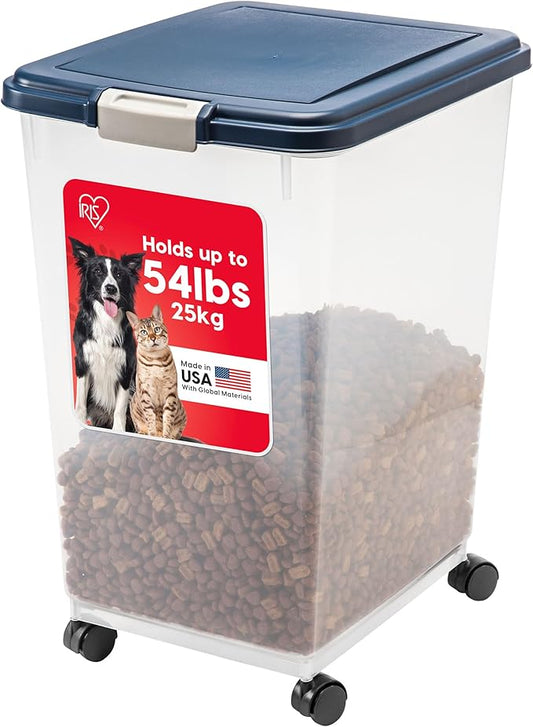 USA Dog Food Storage Container, Up to 54 Pounds, Attachable Wheels, Navy