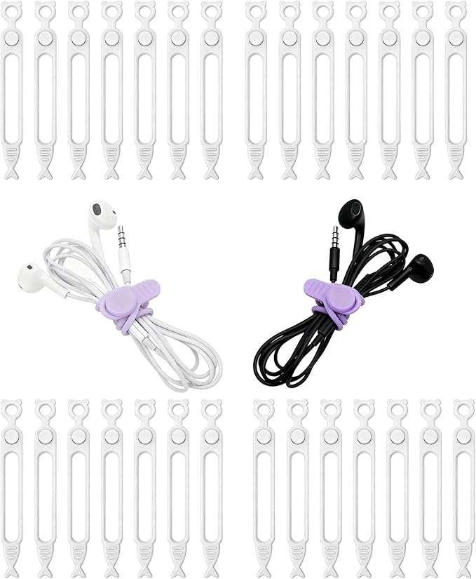 28 Pcs Silicone Cable Ties Reusable, White Cable Cord Organizer Straps for Charging Wire, Computer Cords