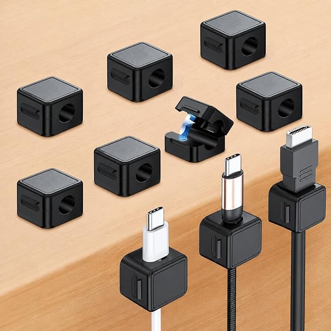 10 Pack Cord Organizer, Magnetic Cable Management, Cord Holder for Desk, Black