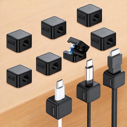 10 Pack Cord Organizer, Magnetic Cable Management, Cord Holder for Desk, Adhesive Cable Clips Wire Keeper for Nightstand, Home, Office, Desktop, Car, Wall (Black)