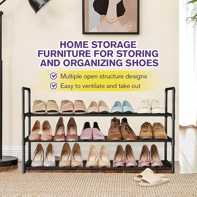 Shoe Rack, Metal Shoe Rack Organizer, Stackable Shoe Storage Shelf for Entryway