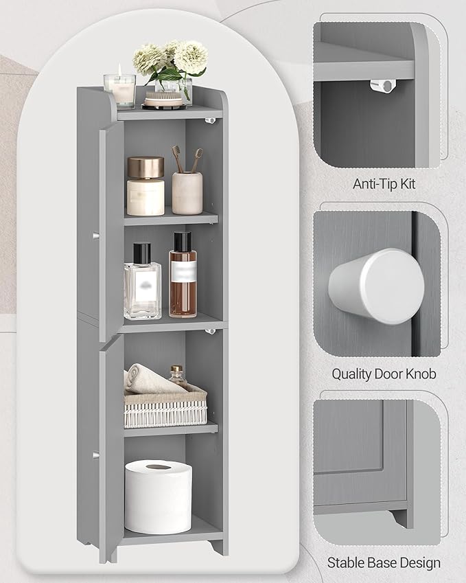 Bathroom Storage Cabinet, 7.9" D x 7.9" W x 29.5" H Gray