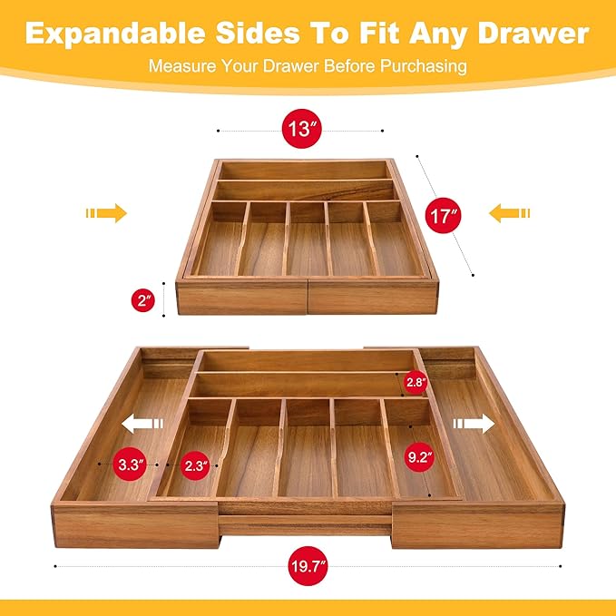 Large Premium Acacia Silverware Organizer