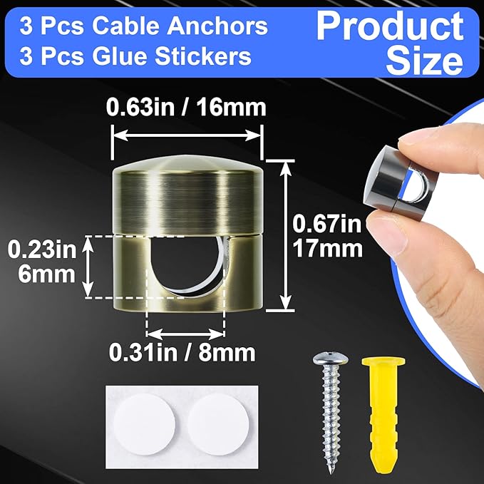 3 Sets Charger Holders for Cords, Adjustable Cable Anchor Holders