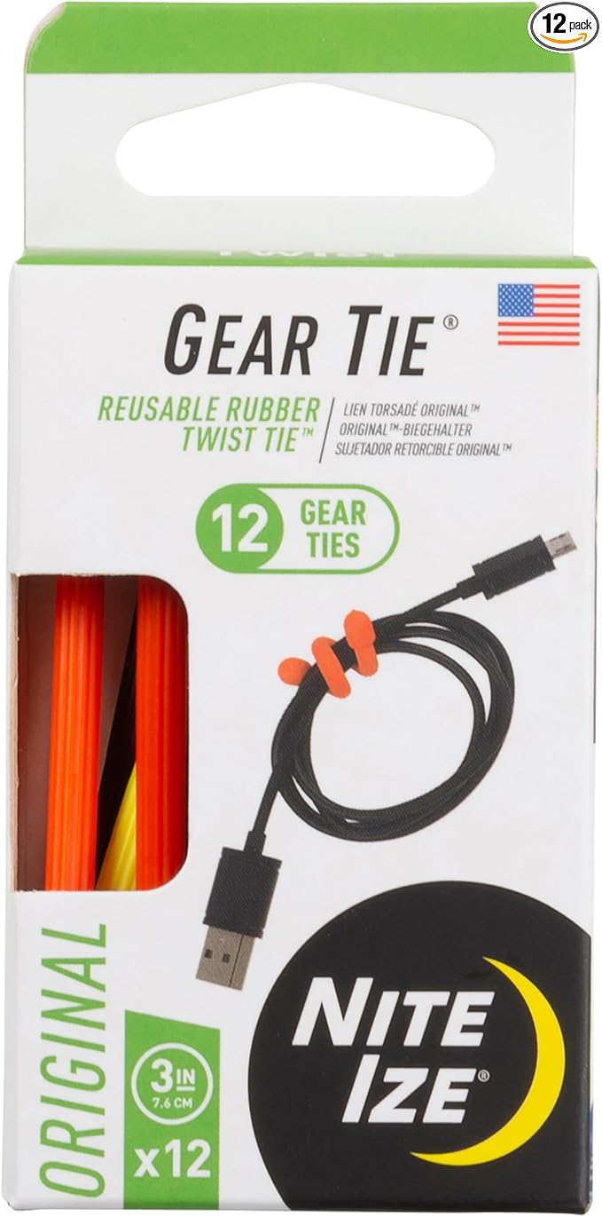 Nite Ize Gear Tie Original ProPacks - Reusable Rubber Twist Ties for Indoor & Outdoor Use - Bendable Wire Interior - Durable Rubber Exterior - Secure Grip - Assorted Colors, 3" (12 Pack)