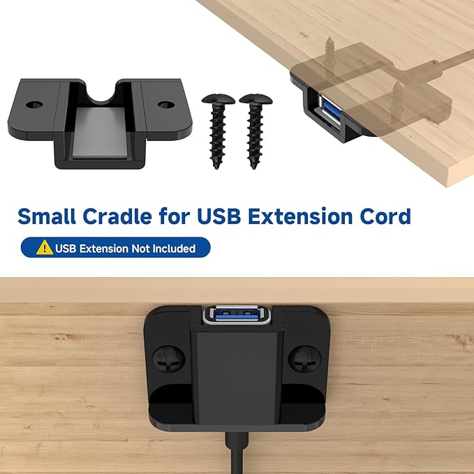 Under Desk USB Extension Cable Holder - 1PC Small Arylic Organizer for USB Extension Cord Mount Easy Access & Secure Plug, Black