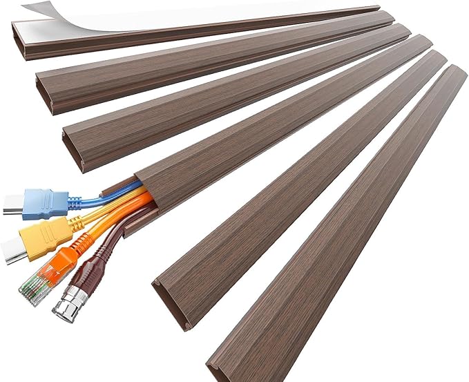 Delamu Cord Hider, Large Cord Covers for 3-4 Wires on Wall, 85in Cable Hider, Easy Set up Wire Hiders Wire Covers for Cords on Wall, TV Cable Cover Raceway for Home & Office, W1.18 H0.67in, CherryWood