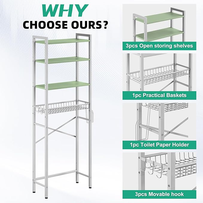 Over-The-Toilet Storage Rack, Avocado Green