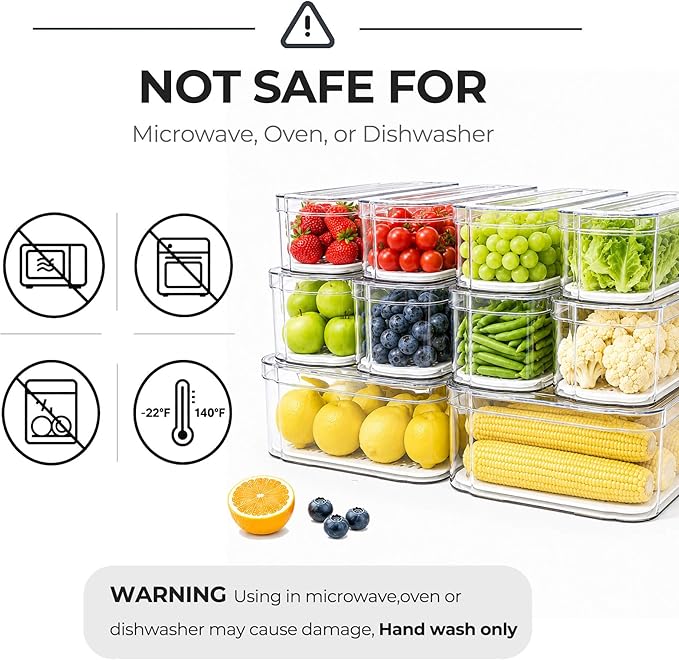 SMRCAD 10 Pack Refrigerator Organizers, Clear Container and Organizer Bins with Lids, Stackable Storage Containers for Fruits, Vegetable (Set of 10)