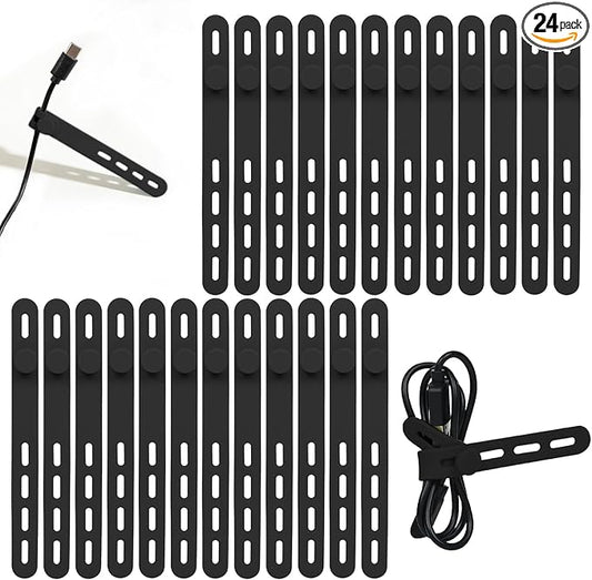 24Pcs Silicone Cable Ties, Reusable & Washable with Locking Buckles, Black